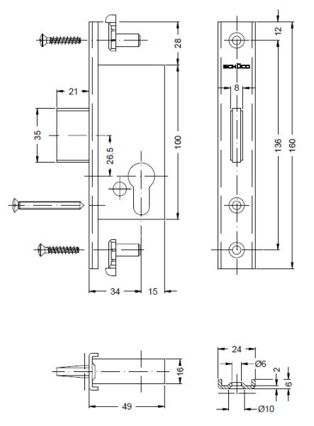 SCHÜCO 241183 Riegelschloss 1flg34 
