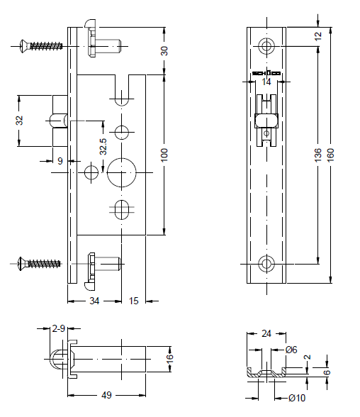 SCHÜCO 241186 Rollenschloss 1flg34 