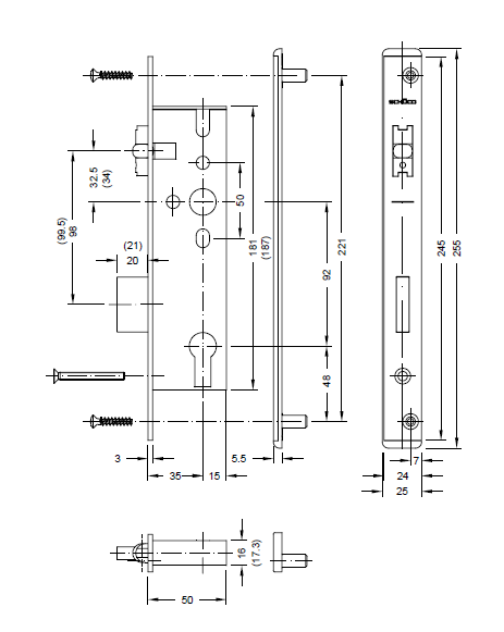 SCHÜCO 241259 Rollenf-Schloss 1flg35 