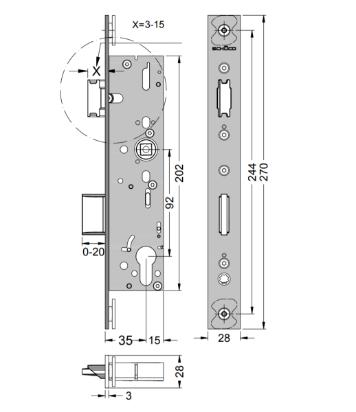 SCHÜCO 241705 RF-Schloss 1flg AP-E35 