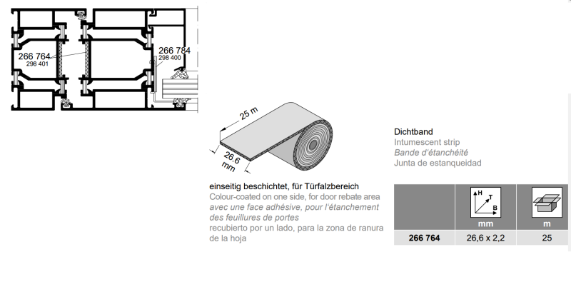 SCHÜCO 266764 Dichtband Türfalz 26,6x2,2 